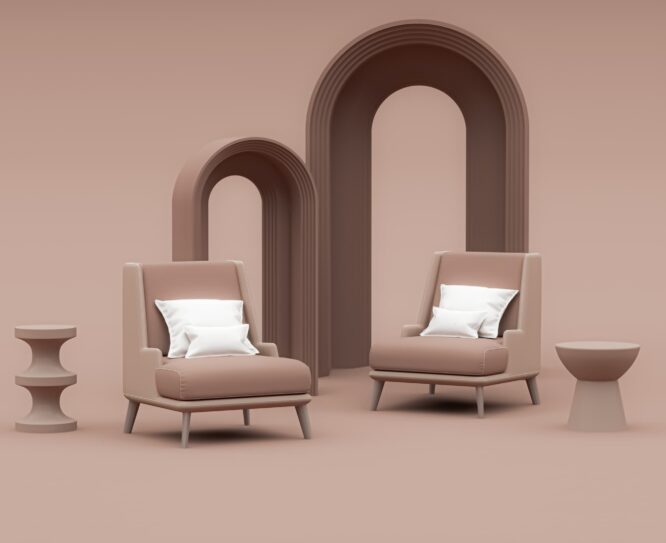 Mocha Mousse in trendy stylish color of the year 2025 contemporary minimalist interior living room