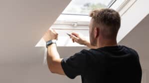Artisan RGE pour pose d'une fenêtre de toit VELUX dans un grenier lumineux.